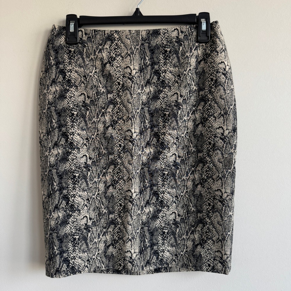 Talbots Petites Snakeskin Print Pencil Skirt Black Cream Lined 4P NWT 39638788